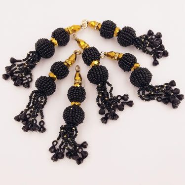 Black Bead Tassels Latkan, Indian Latkans, Black Beaded Danglers